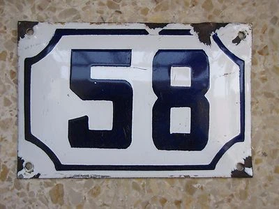 Letrero de casa genuino vintage de porcelana esmaltada ISRAELÍ NÚMERO 58 # 58 Foto 1 de 3