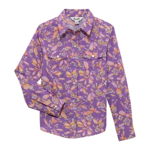 112364309 Wrangler Girls Long Sleeve Western Snap Shirt - Purple Multicolor NEW - Picture 1 of 6