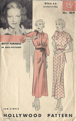 1930s Vintage Sewing Pattern B36 DRESS (1466) Betty Furness Hollywood Pattern - Image 1 of 2