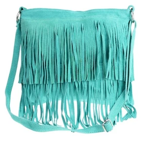 Large Genuine Suede Vera Pelle Shoulder Bag Crossbody Designer Slouch Fringe - Picture 1 of 112