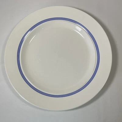Dansk Cafe Blanc Stripe White With Blue Stripe Dinner Plate 11 1/4 Inch Round - Image 1 of 4
