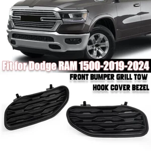 Front Bumper Tow Hook Cover Bezel Matte Black For 2019-2024 Dodge RAM 1500 LH+RH - Picture 1 of 10