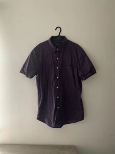 Topman Short Sleeve Button Up Shirt Casual Mens Large Black Maroon Purple - Picture 1 of 11