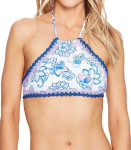 Becca Juliet High-Neck Crochet-Trim Halter Bikini Top 30D 69 - Picture 1 of 5