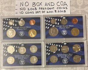 2001 AND 2008 UNITED STATES MINT PROOF SET, NO BOX/COA AND NO PRESIDENT $1 COINS - Picture 1 of 2