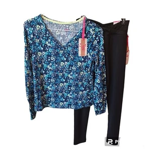 Justice Girls Legging Set-12/14-Black Core Leggings-Rib Top-Blues - Picture 1 of 9