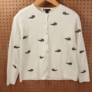 vtg 90s CAROLE LITTLE alligator print cotton jersey cardigan sweater top LARGE - Picture 1 of 6
