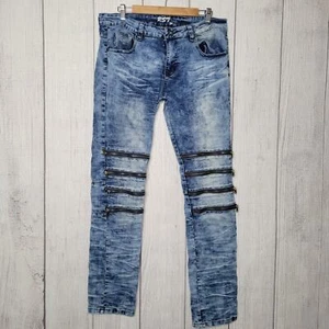 RS7 Royal 7 Acid Wash Distressed Zipper Knee Whiskering Skinny Jeans Size 34x33 - Picture 1 of 9