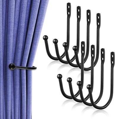 8 Pcs Black Metal U Shaped Curtain Pull Backs - Wall Mounted Curtain Hooks with - Image 1 of 4