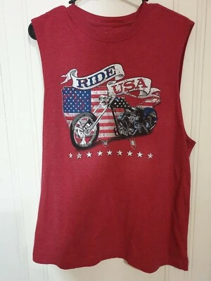 Faded Glory Men's Sleeveless Tank Shirt Top Motorcycle Bike USA Flag Red Medium - Image 1 of 4
