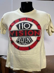 VINTAGE 80s ICONIC 110% VISION STREET WEAR SKATEBOARD T-SHIRT SZ L Pale Yellow - Picture 1 of 9