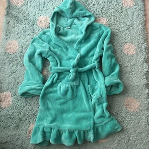 Gap Kids Teal Green Aqua Bath Robe Cozy Fleece Blanket Hood Belted Ruffle 12 - Picture 1 of 4