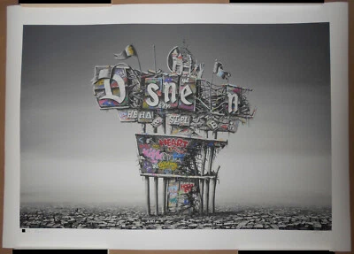 Cartel impreso en giclee con letrero en ruinas de Jeff Gillette Roamcouch firmado Banksy Dismaland Foto 1 de 4