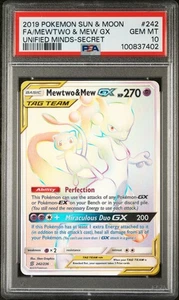 2019 POKEMON SUN & MOON UNIFIED MINDS SECRET FULL ART/MEWTWO & MEW GX PSA 10 - Picture 1 of 3