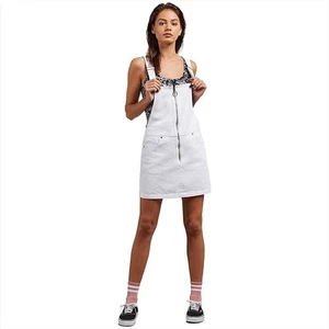 Volcom White Overall Front Zip Teen Mini Dress Skirt Jumper Summer Medium NWT - Picture 1 of 16