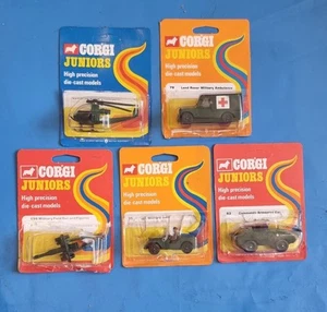 Vintage Corgi Juniors Army Vehicles X5 Excellent On Original Cards - Picture 1 of 20