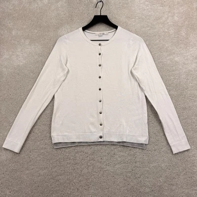Cárdigan suéter Boden para mujer talla pequeña blanco manga larga algodón con botones Foto 1 de 4