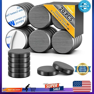 Paquete de 20 imanes para manualidades con respaldo adhesivo, disco magnético redondo barra fuerte. Foto 1 de 4