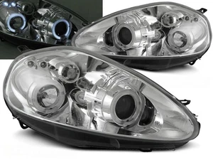 headlights for FIAT GRANDE PUNTO 2005 2006 2007 2008 angel eyes chrome LHD - Picture 1 of 2