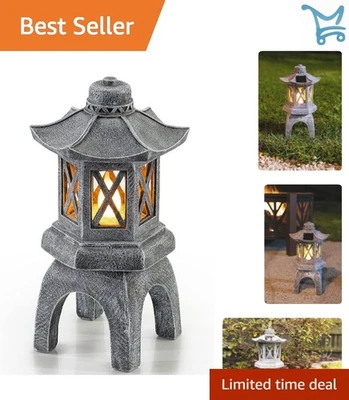 Solar Garden Pagoda Statue Resin 12x7x6 inches Outdoor Zen Decor LED Light - Image 1 of 4