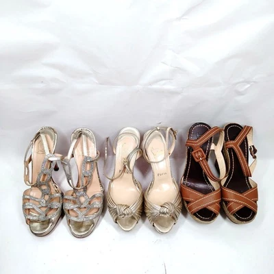 NO TARIFF Christian Louboutin  Shoes 3 set Gold Leather 4604953 - Image 1 of 4