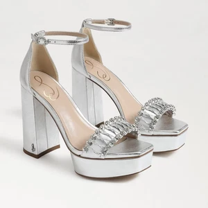 Sam Edelman Ninette Rhinestone Silver Platform Sandals 3316 Size 9 M - Picture 1 of 6