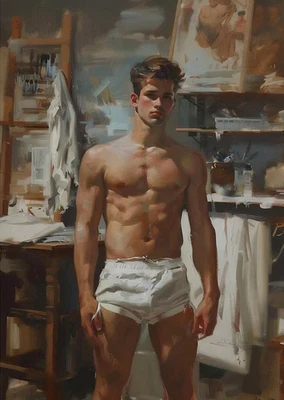 IMPRESIÓN ARTÍSTICA EN LIENZO ENMARCADO IMPRESIONANTE IMPRESIÓN ENMARCADA HOMO IMAGEN ERÓTICA GAY LGBTQ Foto 1 de 3