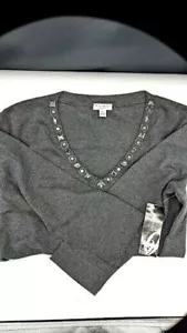 Nine West Separates, Dark Grey, V-Neck Beaded Top, 3/4 Sleeves, Size XL - NWT - Picture 1 of 6
