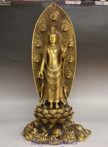 18" Tibet Buddhism Copper Bronze Padmapani Lokeshvara Tara GuanYin Buddha Statue - Picture 1 of 12
