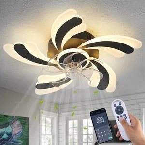 Modern Black Ceiling Fan with Lights & Remote, 6 Speeds, Flush Mount Design - Picture 1 of 8