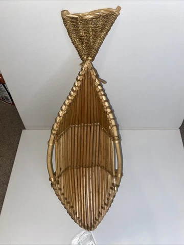 Large Fish Shaped Cane/Basket Bamboo,Bread,Fruit,Gathering Basket Cover