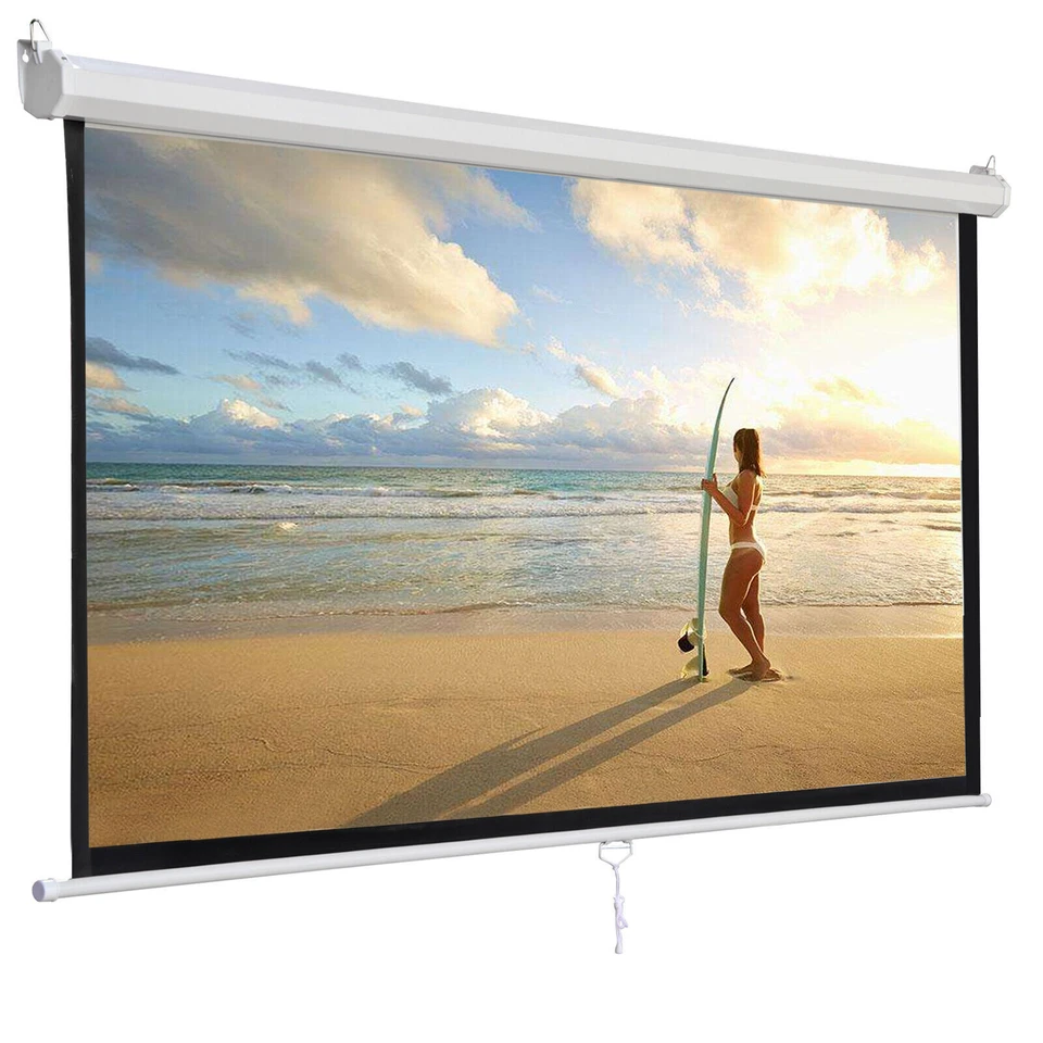 120'' Projector Screen Diagonal TV Screen Manual Matte HD Movie Theater 1:1  - Image 1 of 4