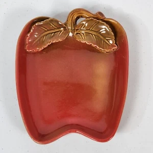 Vintage glasiert rot Apfel geformt Servier Keramik Schmuck Schale Herbst Erntedank  - Bild 1 von 7