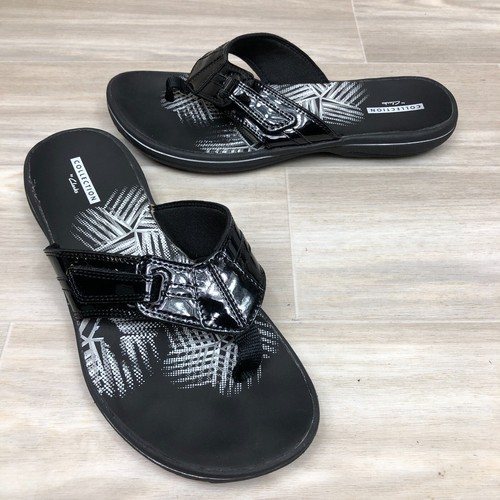 Sandali donna Clarks neri in vernice flat slip on tanga 8 M in ottime condizioni!