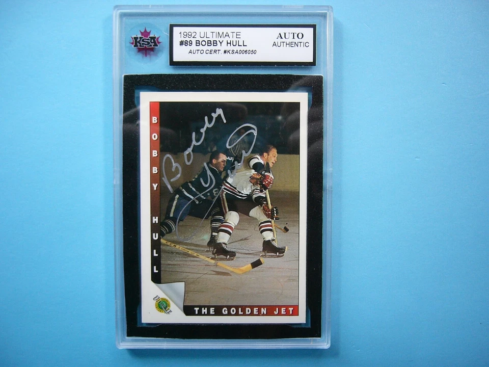 1992 1992/93 ULTIMATE NHL HOCKEY CARD #89 BOBBY HULL NM SHARP KSA AUTO AUTOGRAPH - Image 1 of 4