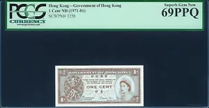 Hong Kong One Cent ND(1986-92) P325b Uncirculated Grade 69 Queen Elizabeth QE II - Picture 1 of 2