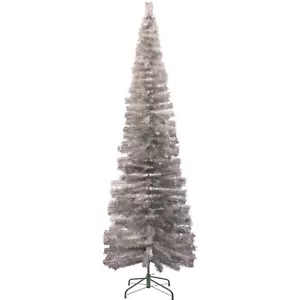 10FT Silver Pencil Christmas Tree Retro Tinsel Style XMASS Holiday Base Included - Picture 1 of 5