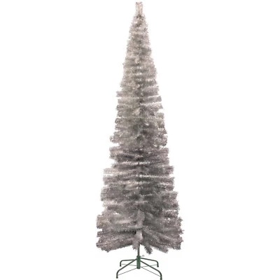 10FT Silver Pencil Christmas Tree Retro Tinsel Style XMASS Holiday Base Included - Image 1 of 4