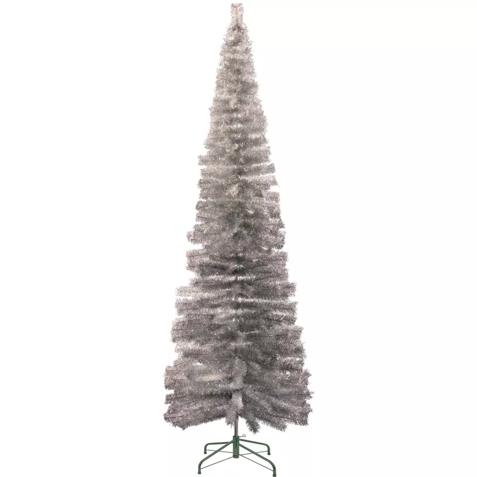 10FT Silver Pencil Christmas Tree Retro Tinsel Style XMASS Holiday Base Included - Image 1 of 4