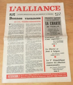 HISTOIRE JOURNAL L'ALLIANCE N°5/6 ETE 1966 JEAN LOUIS TIXIER VIGNANCOUR POLITIQU - Foto 1 di 1
