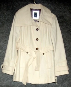 NAUTICA ~ Abrigo de guisante blanco con cinturón ~ 5 botones, cuello ancho, talla 12 ~ Nuevo de lote antiguo - Imagen 1 de 6