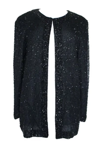 Vintage 1980s Stenay Evening Jacket Black Beaded Silk Medium Women - Picture 1 of 5