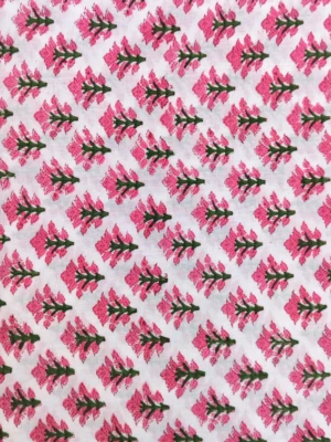 Indian Aqua Blue and Green Floral Hand Block Print Cotton Fabric (by the yard) - Image 1 of 4