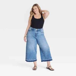 Women's High-Rise Cropped Wide Leg Jeans - Ava & Viv Size 22 NWT - Picture 1 of 11