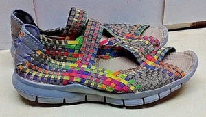 Bernie Mev Blue Yellow Fabric Slip On Mary Jane Wedge Ballet Women Shoe 9.5M 40 - Picture 1 of 6