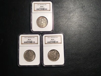 Arkansas commemorative half dollars 1937 PDS 1 Ms66 2 MS65 Nice Original  - Image 1 of 4
