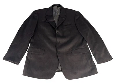 Andrew Fezza Lambswool Cashmere Suit Coat Jacket Men 44R Dark Gray Shoulder Pads - Image 1 of 4