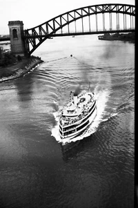 HELLS GATE BRIDGE LONG ISLAND SOUND NEW YORK  FERRY BOAT OLD NEGATIVE  - Picture 1 of 1