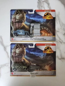 2 Matchbox Jurassic World Dominion Tyranno-Hauler & Stegosaurs Claw Carrier - Picture 1 of 9