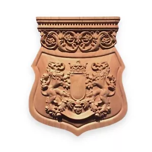 Scultura da parete stemma in legno di ciliegio intagliato a mano - Foto 1 di 1